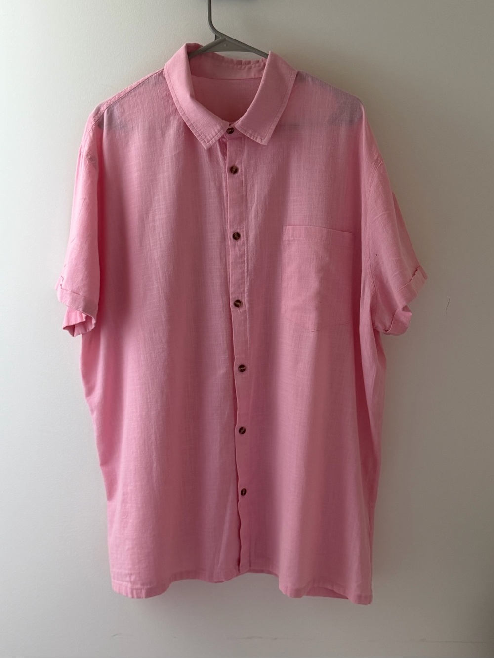 Pink Short-Sleeve linen Casual Button-Down Shirt